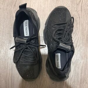 Steve Madden Black Crystal-Embellished Chunky Lace-Up Sneakers